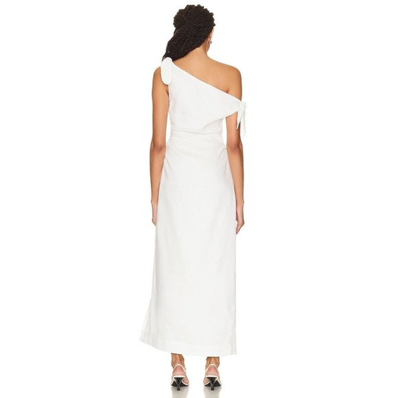 SIR. Bettina Tie Midi Dress in Ivory XSmall New Womens Linen Off the Shoulder - Picture 2 of 16